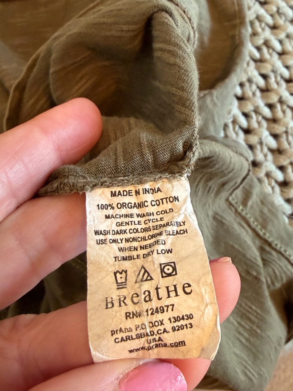 PrAna Olive Green Organic Cotton Short Sleeve Knit Button Down Men's Size M - Picture 12 of 13